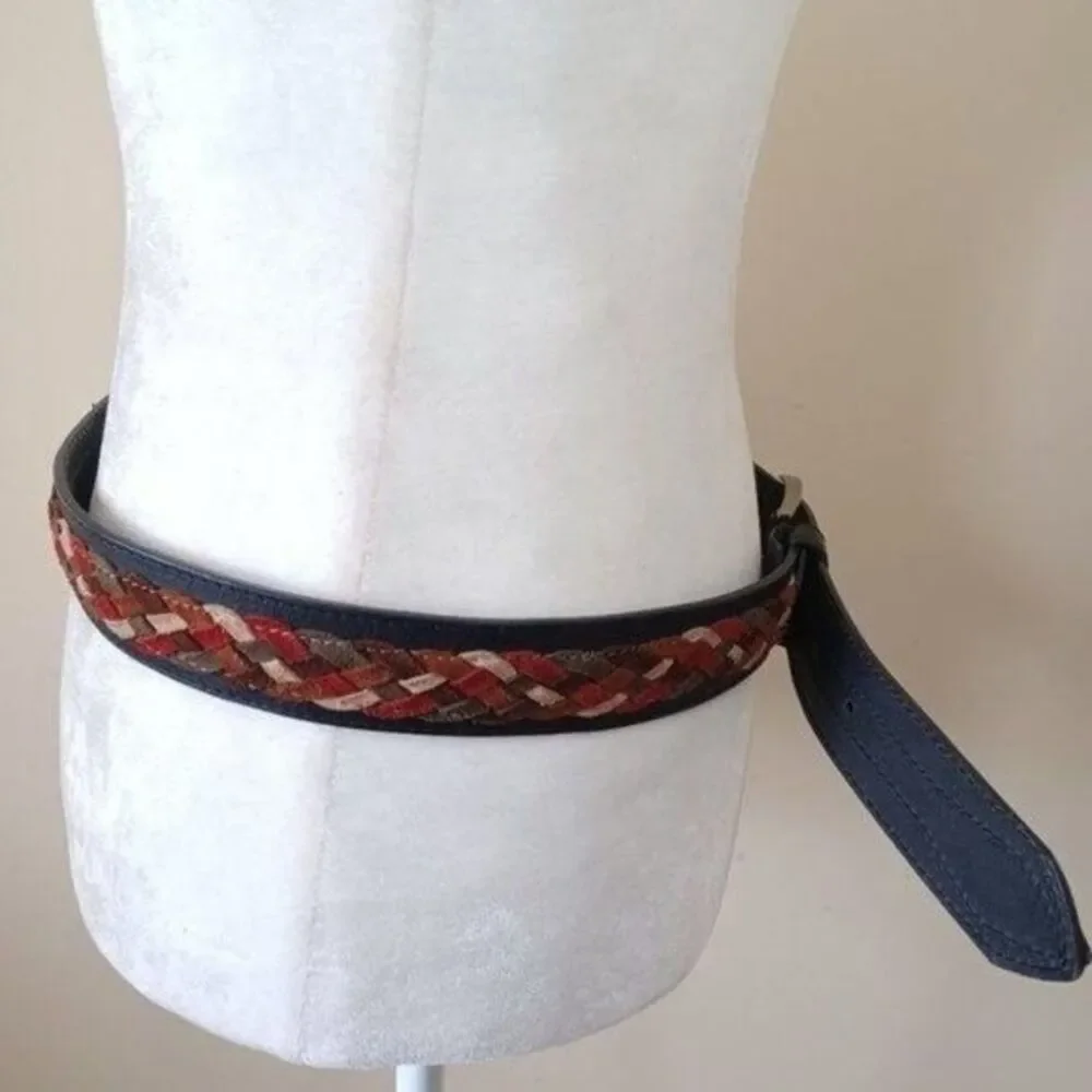 Belt Black Colorful Braided Leather Lg Western Cowgirl Boho‎ Peasant Y2K Italy